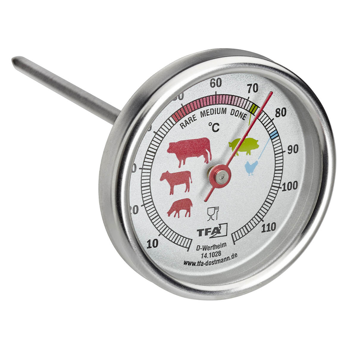 Made of Stainless Steel 14.1028 Meat Thermometer for Grill or Oven Silver TFA Dostmann Analoge Roast 