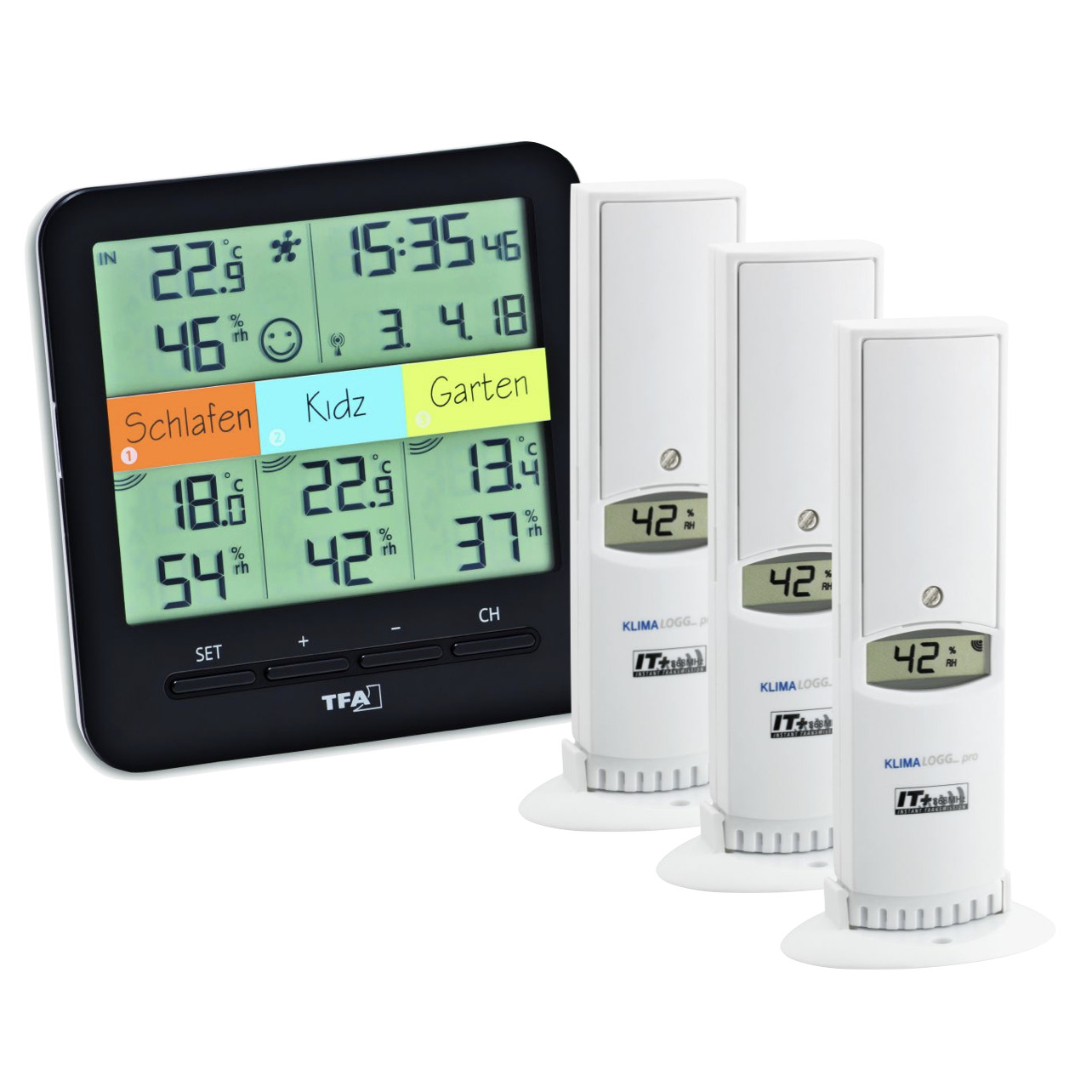 FunkThermoHygrometer mit 3 Sendern KLIMAHOME TFA Dostmann