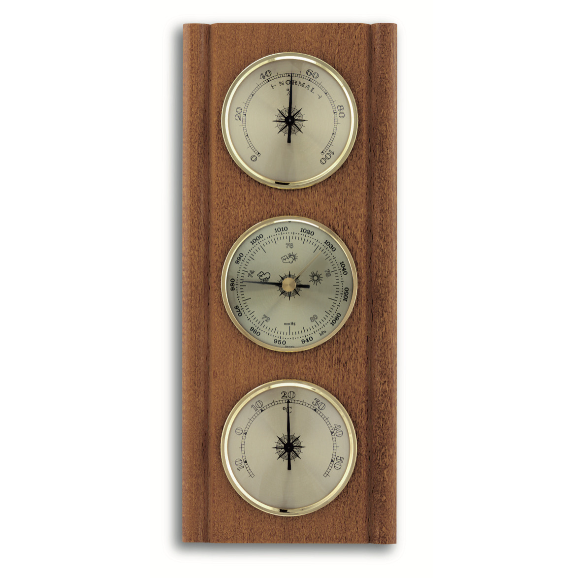 Barometer Weather Station TFA Solid Oak Rustic Thermometer Hygrometer 