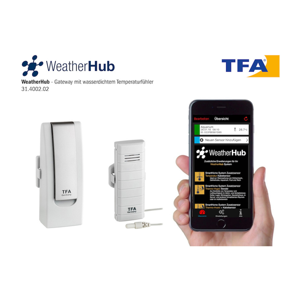 TFA-Dostmann 31.4012.02 Weatherhub Observer Web Monitoring System avec hygrometteur Compatible avec système Weatherhub 