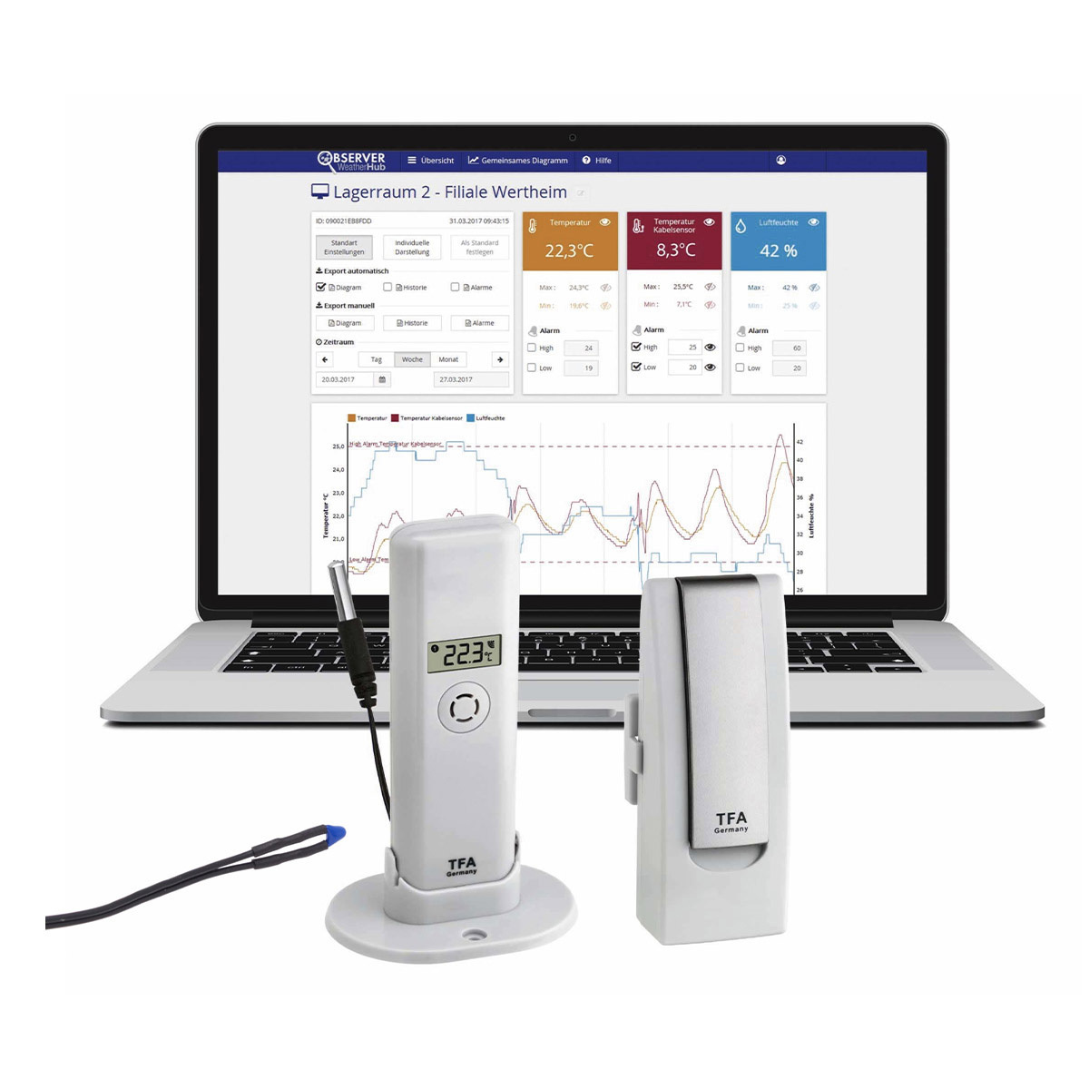 TFA Dostmann WeatherHub Observer Kit - Monitoraggio Web Temperatura Con Sonda Impermeabile