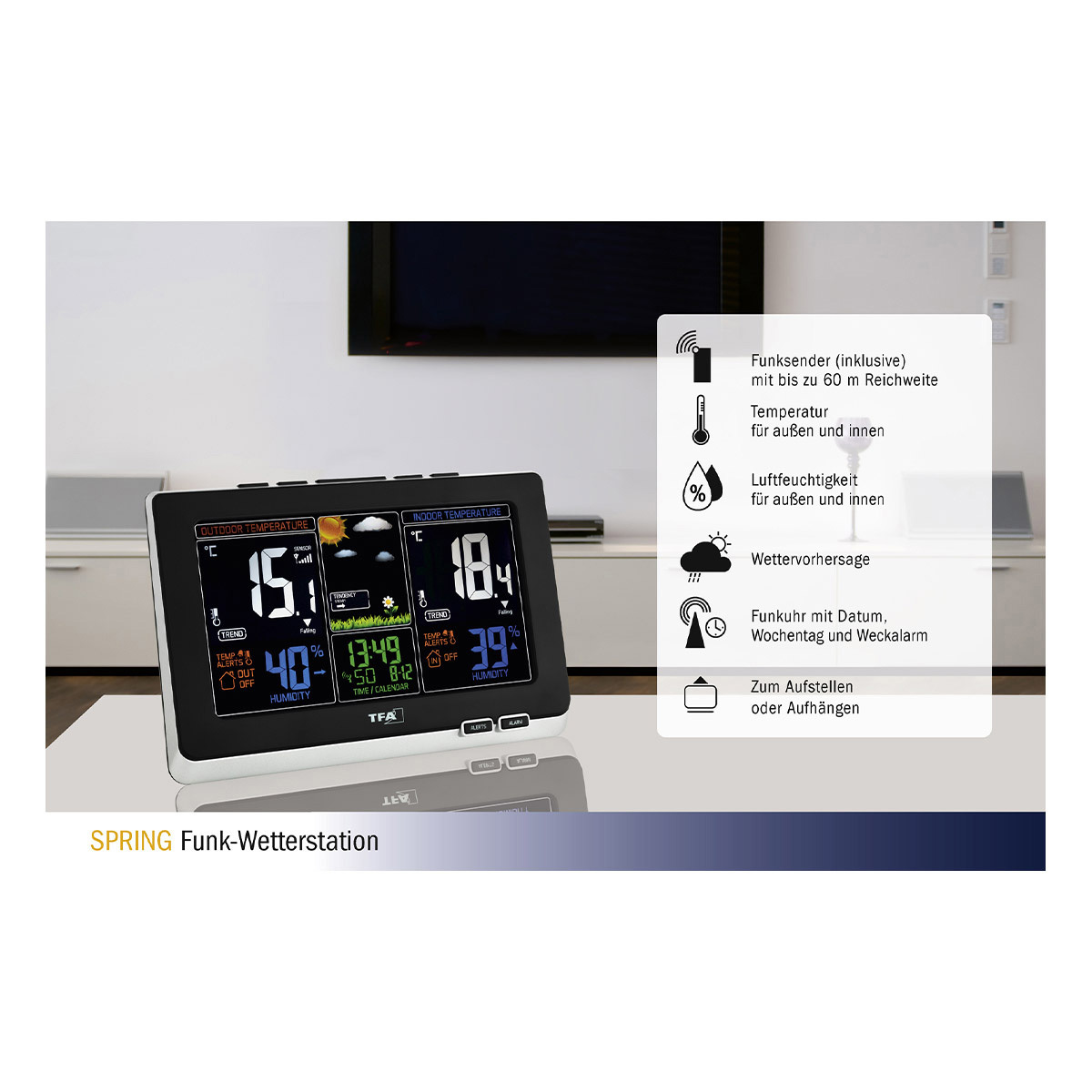 Inkbird Wetterstation mit Außensensor Innen Außentemperatur Funkwetterstation Alarm Schlummerfunktion Großes Farb-LCD 