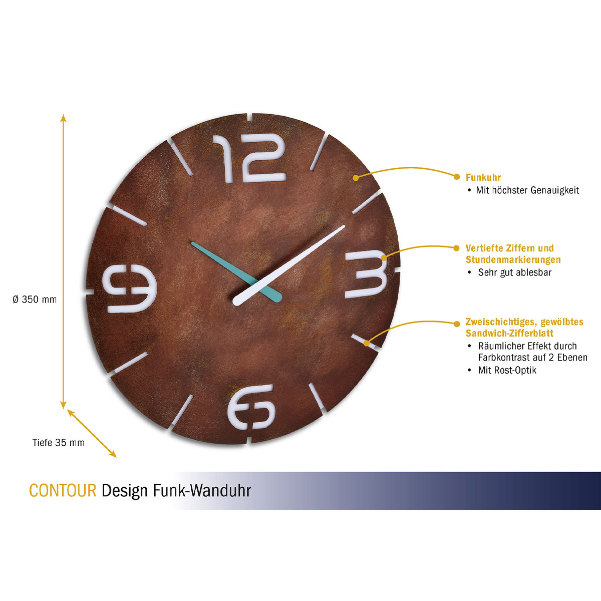 Designer RadioControlled Wall Clock CONTOUR TFA Dostmann