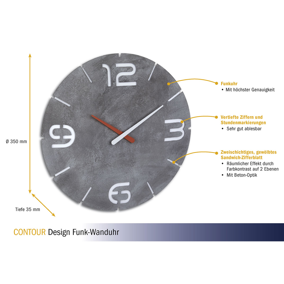 Designer RadioControlled Wall Clock CONTOUR TFA Dostmann