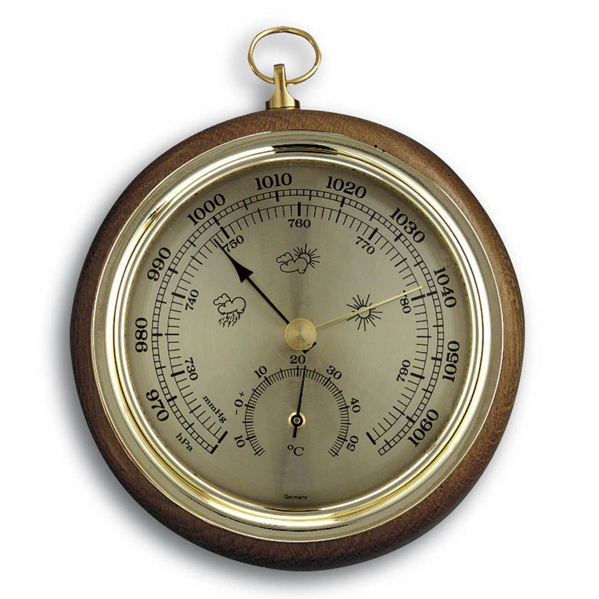 Analoges ThermoBarometer aus Massivholz TFA Dostmann