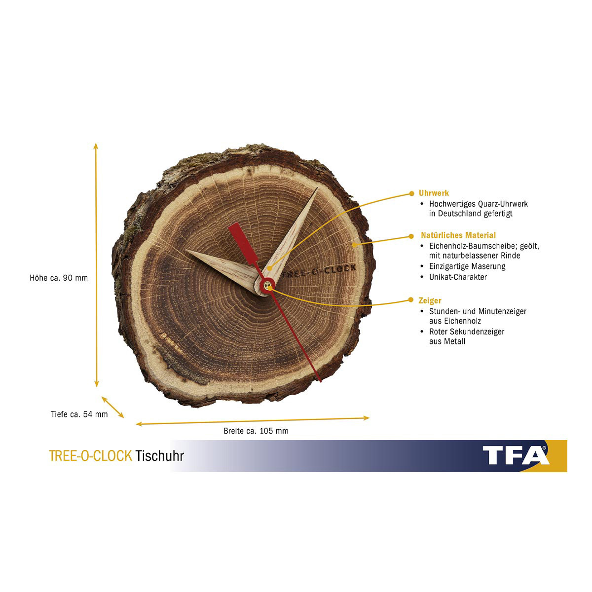 TFA 60.3046.08 Wanduhr analog Tree O Clock Baumscheibenuhr Eiche Quarzuhr Holz 