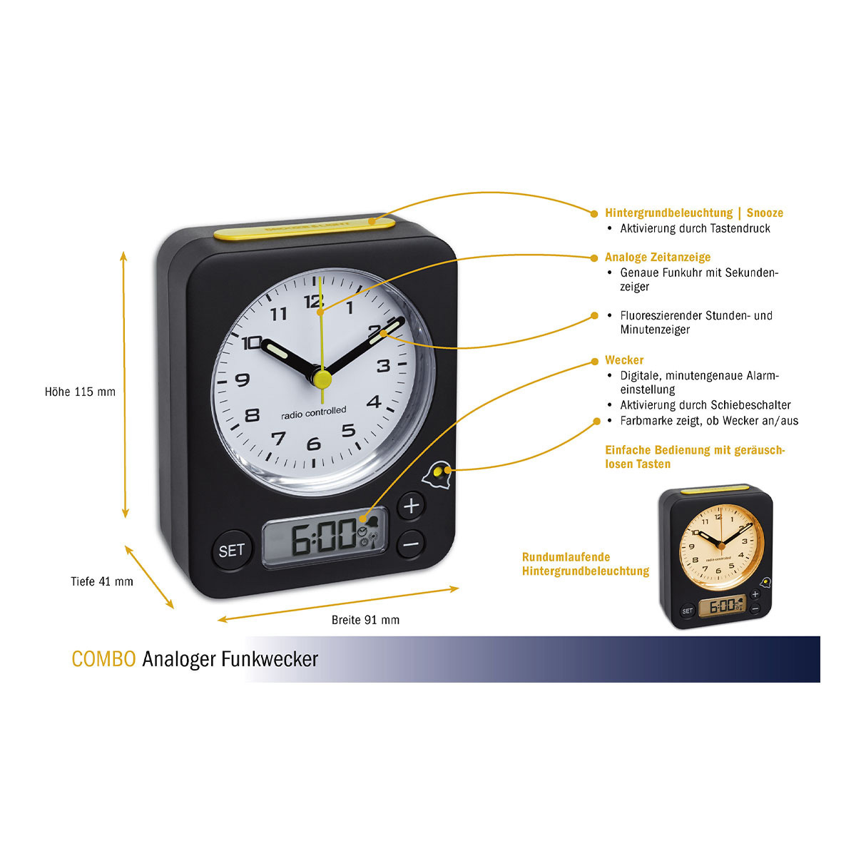 RadioControlled Alarm Clock with Digital Alarm Setting COMBO TFA