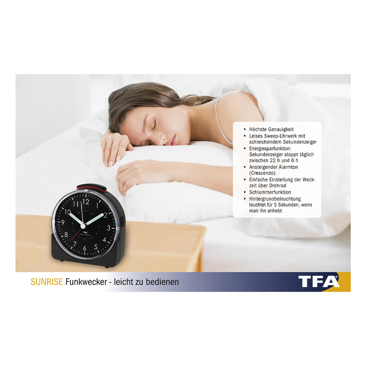 Analogue RadioControlled Alarm Clock SUNRISE TFA Dostmann