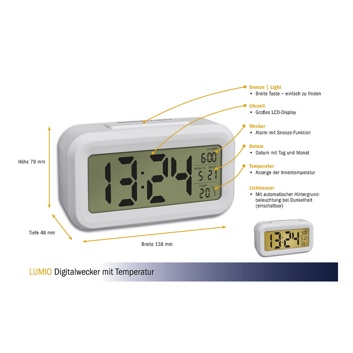 LCD Digital Wecker Digitalwecker Alarm Datum Temperatur mit Licht 