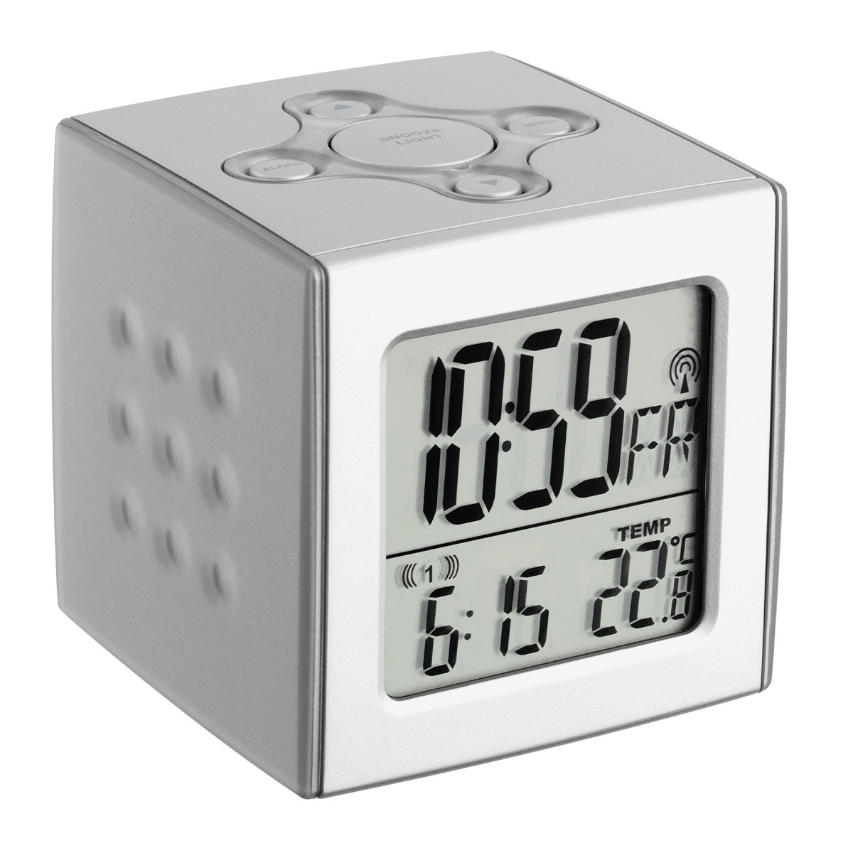 Digital radiocontrolled alarm clock with temperature CUBO TFA Dostmann