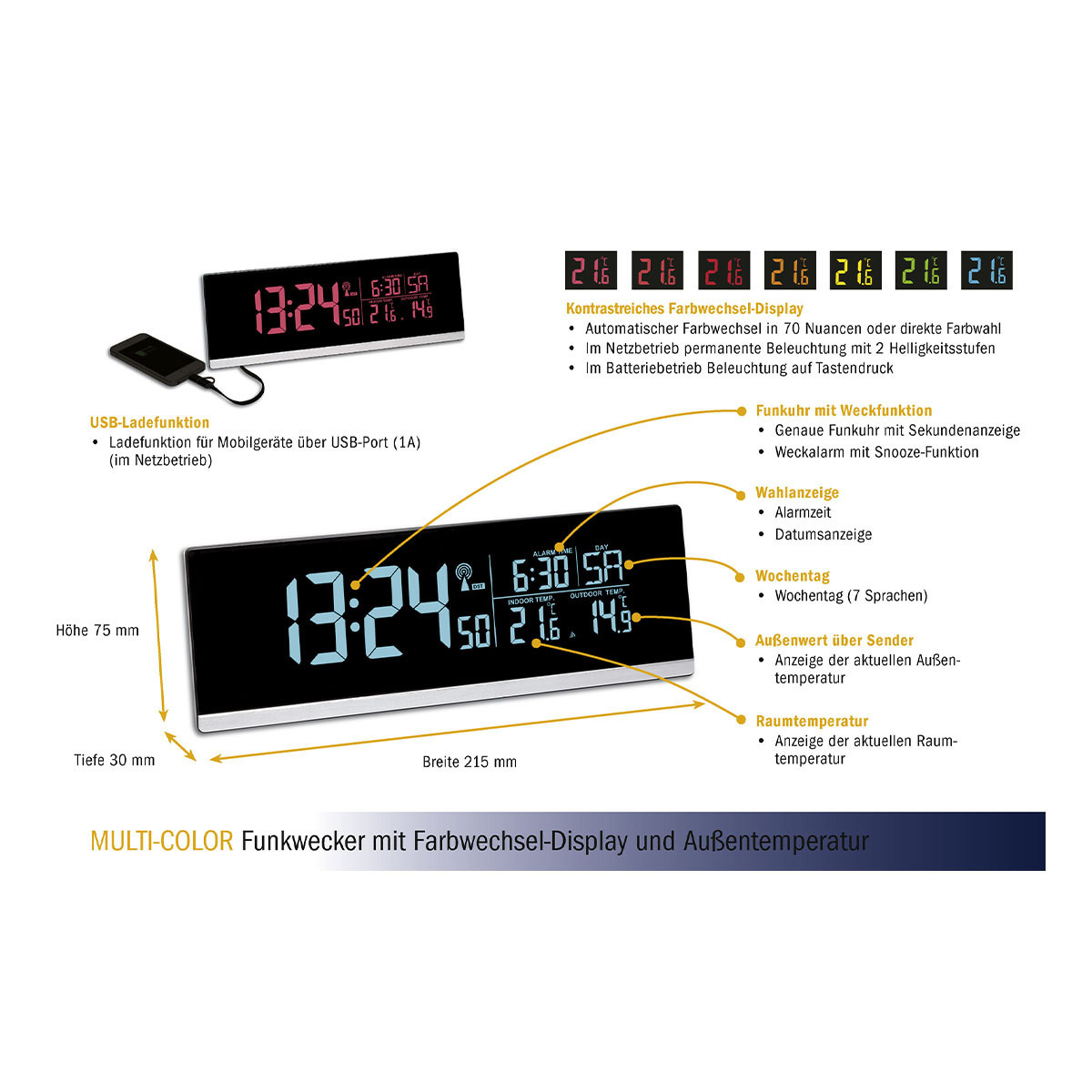 TFA Dostmann Temperatursender 60.2548 weiß Ersatzsender für digitalen Funk-Wecker Multicolor zur Temperaturkontrolle 30.3236.02 