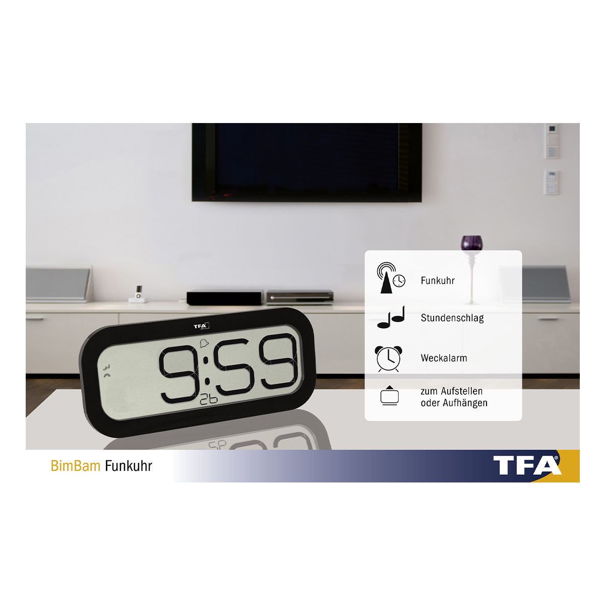Digital Radio Controlled Clock With Hourly Chime Bimbam Tfa Dostmann