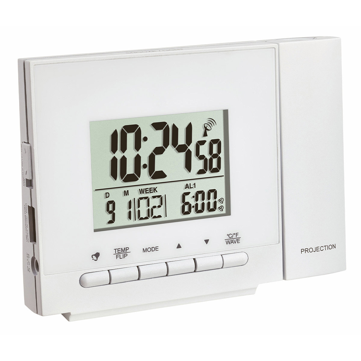 Radiocontrolled projection alarm clock with temperature TFA Dostmann