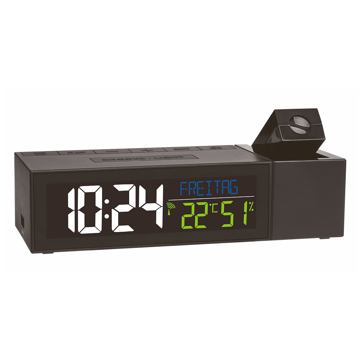 3-Color LCD Digital Radio Projection Alarm Clock Dual Alarm 2x USB Black 