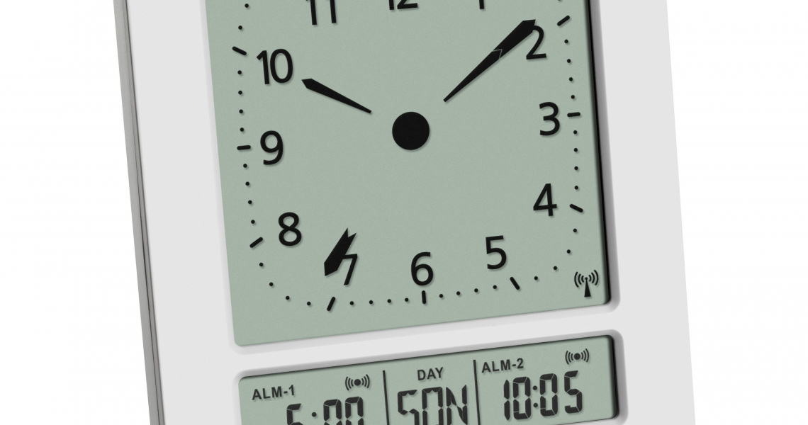 Digital RadioControlled Alarm Clock with Analogue Dial and Temperature