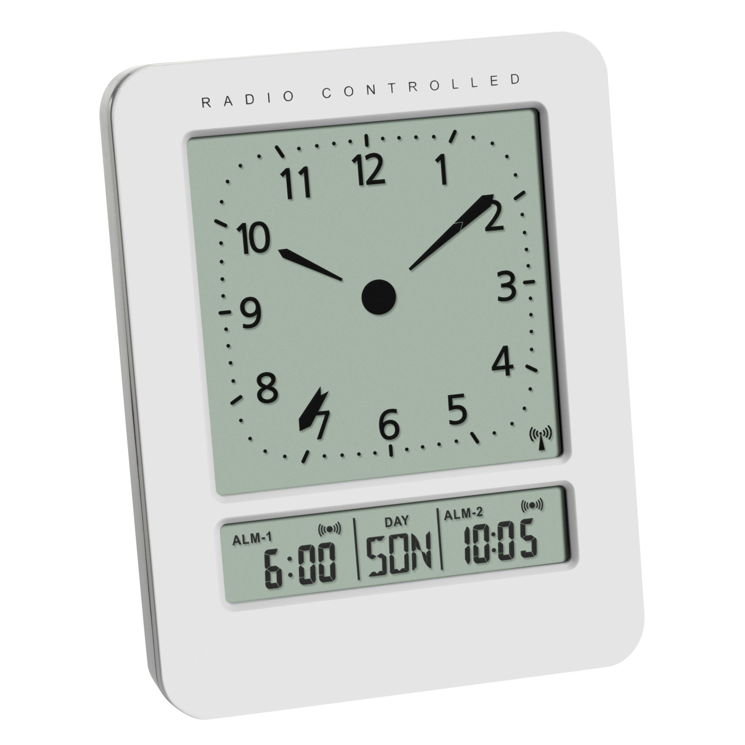 Digital RadioControlled Alarm Clock with Analogue Dial and Temperature