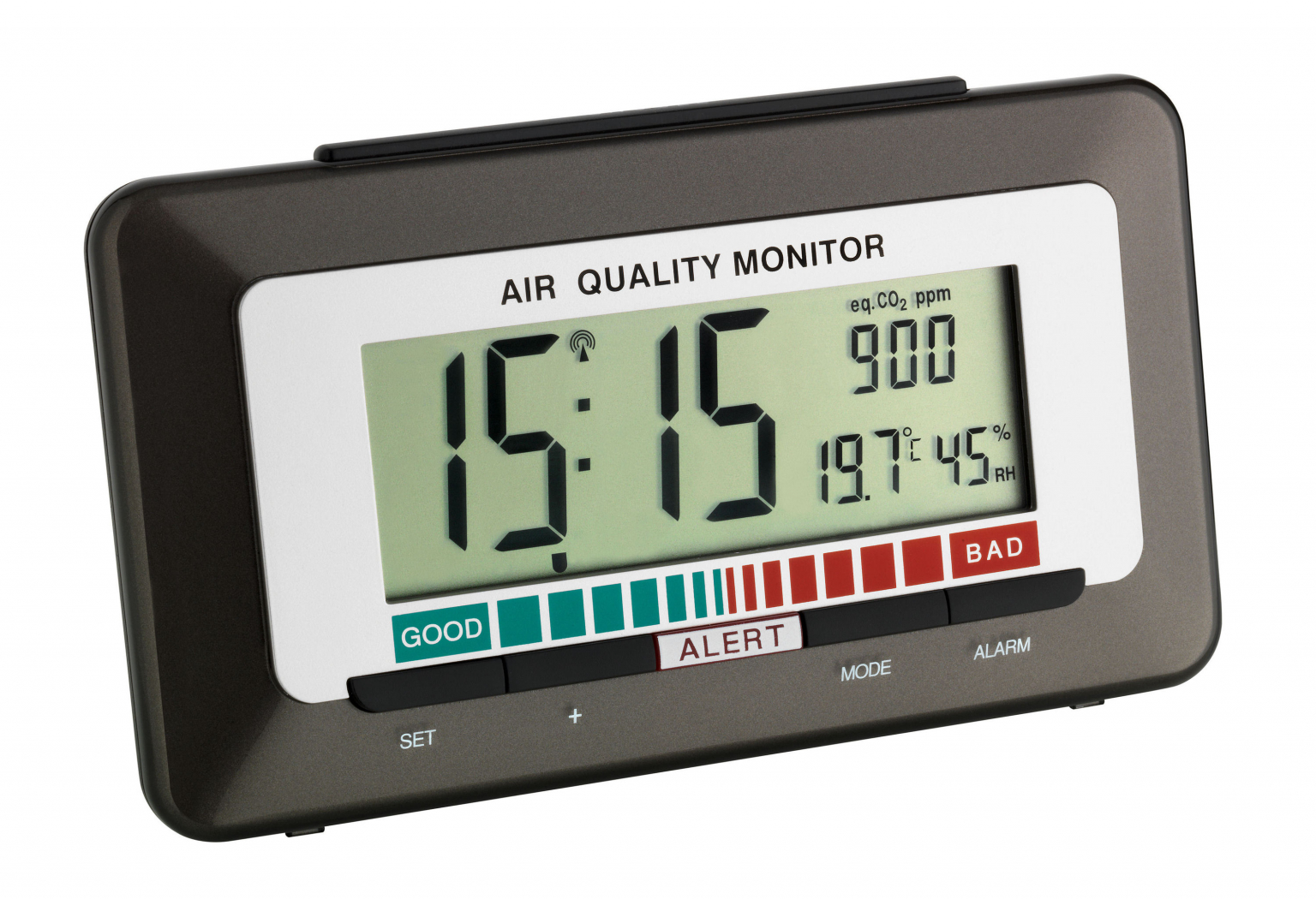 Radiocontrolled alarm clock with air quality monitor THICK AIR MONITOR