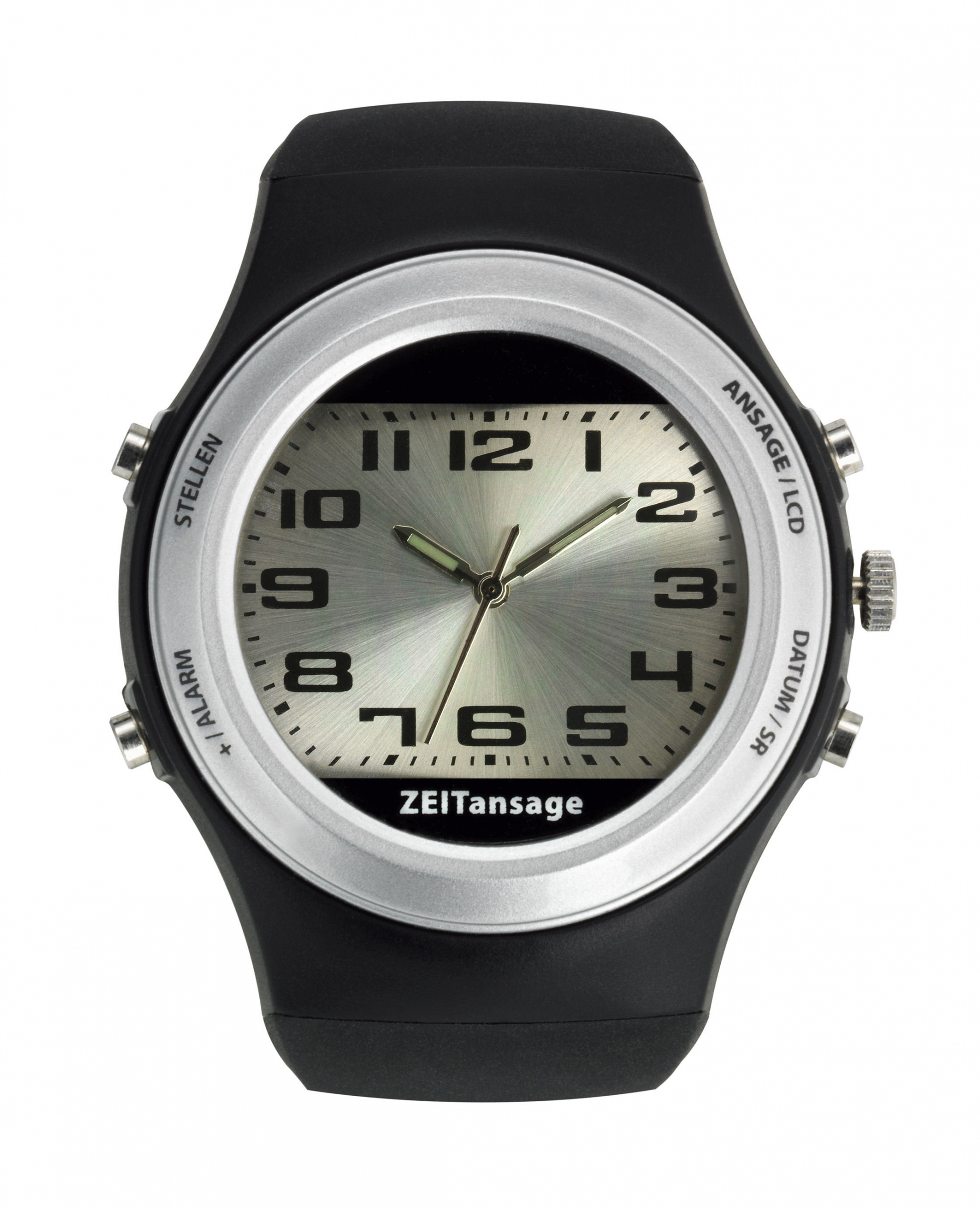 Sprechende Armbanduhr mit analoger und digitaler Anzeige