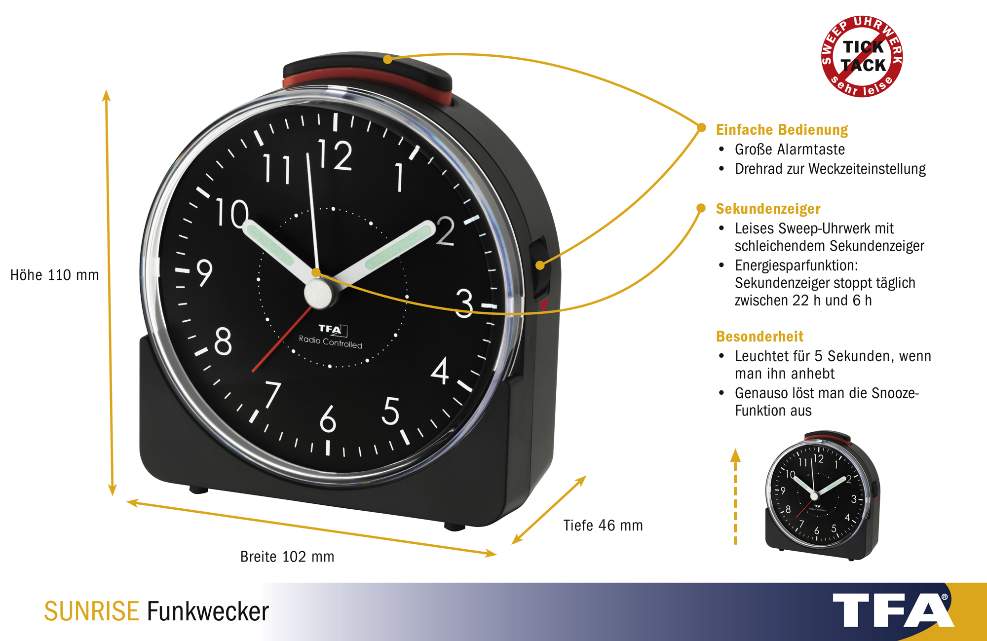 Analogue RadioControlled Alarm Clock SUNRISE TFA Dostmann