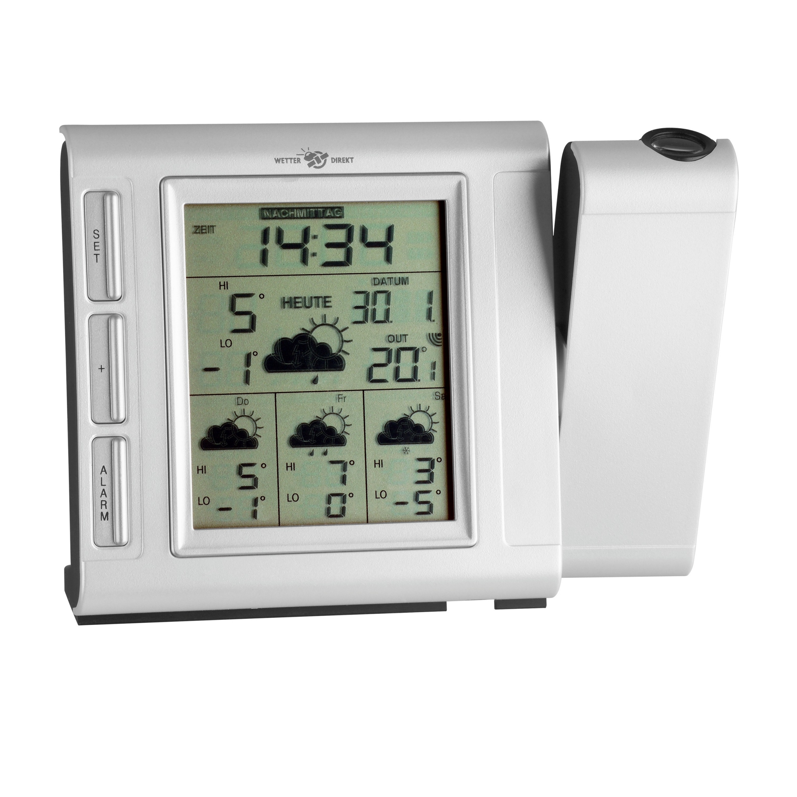 Satellitebased radio weather station with projection clock SHOW TFA