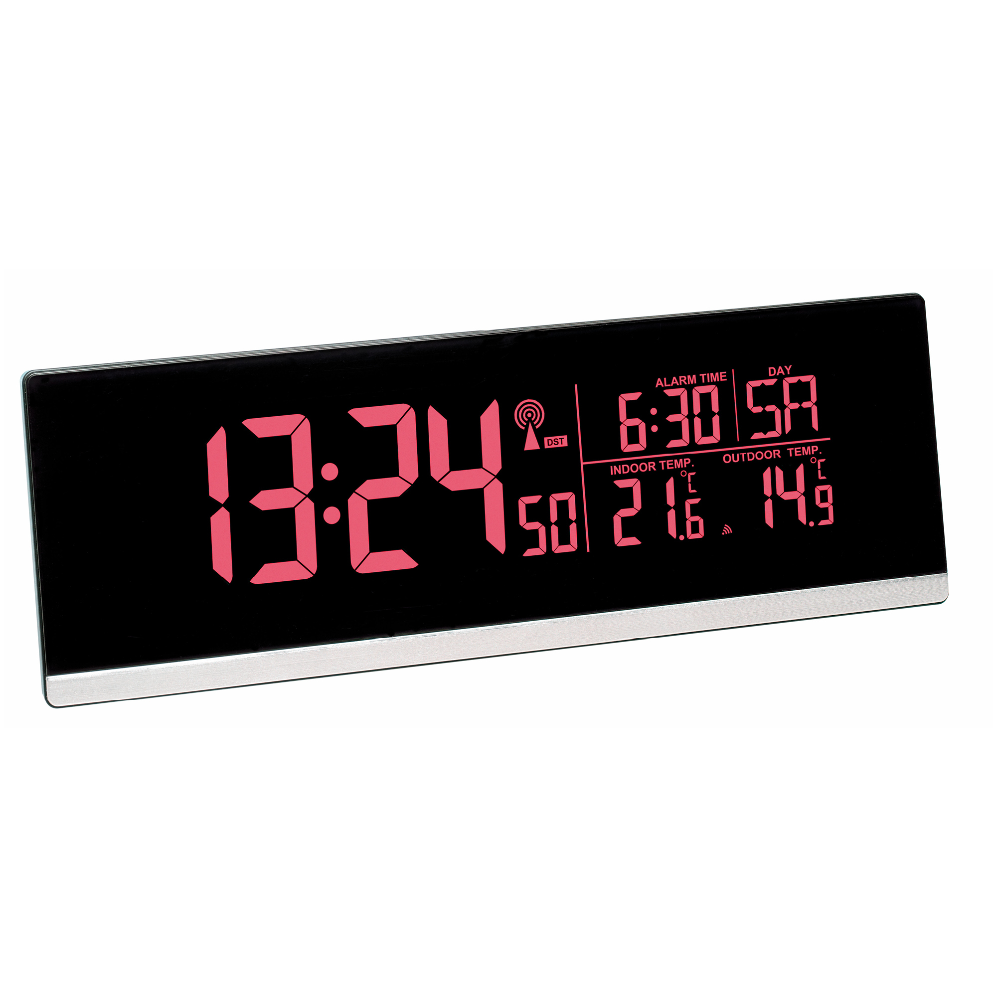 Radio Controlled Alarm Clock with Colour Change and Outdoor Temperature