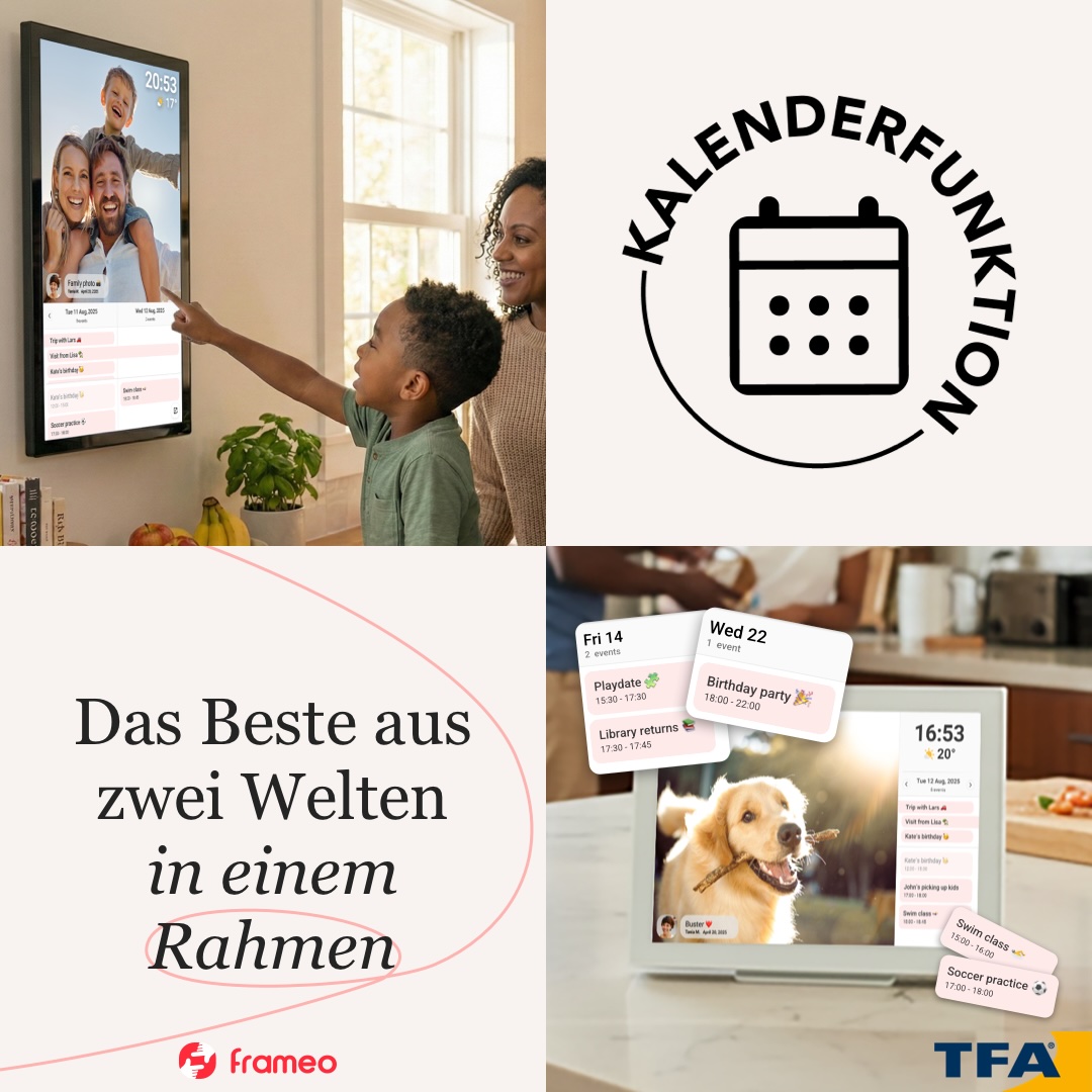 FRAMEO digitaler Bilderrahmen mit Foto- und Kalenderansicht