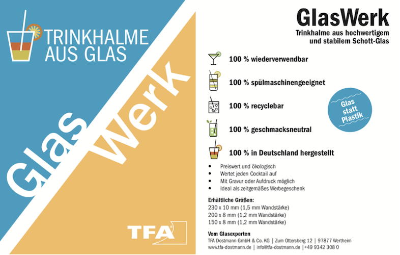 glaswerk Trinkhalme aus Glas von TFA Dostmann Eigenschaften und Logo