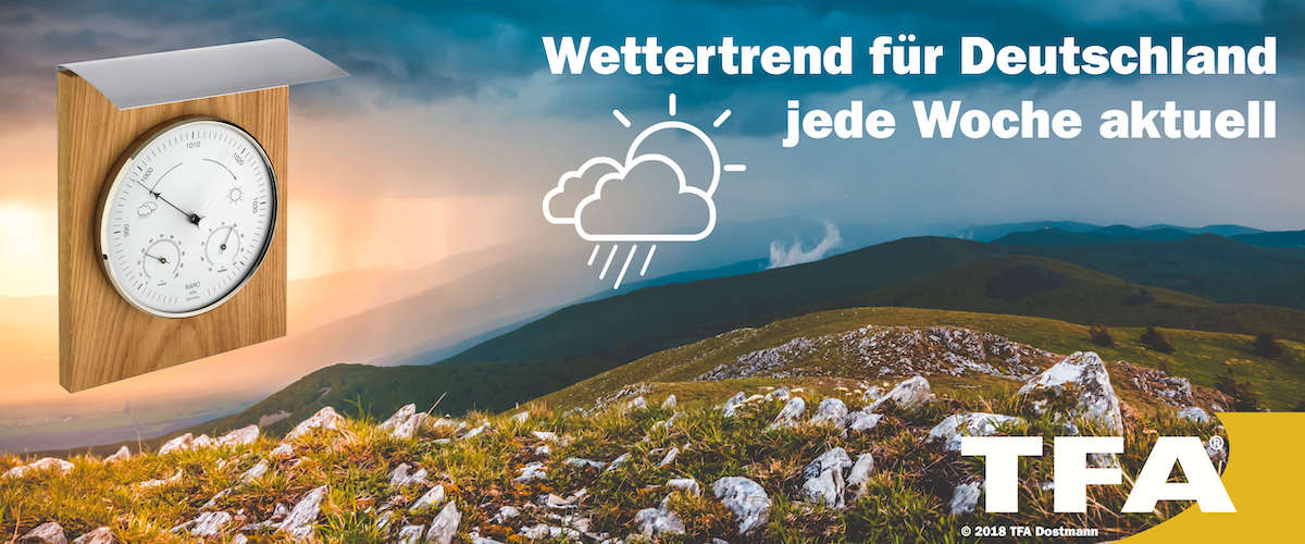 Gipfel eines Berges mit Aussicht auf Sonnenuntergang mit TFA Wetterstation zum Thema Wettertrend Deutschland 